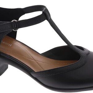 Women's Leather T-Strap Pump 7.5 Wide Ultra Flexible Comfort Mid Heel